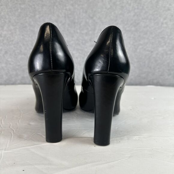 Massimo Dutti - Black Leather Square Toe Block Heel - Slip On Size 39 Pump Shoes - Picture 4 of 12